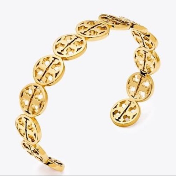 🆕 Tory Burch Authentic Signature Gold Logo Cuff Shiny Brass T-logos Bracelet - Picture 4 of 14